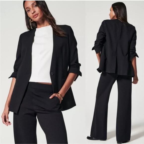 Worn 1x SPANX the perf pefect collarless blazer black comfortable ponte fabric - Picture 3 of 8